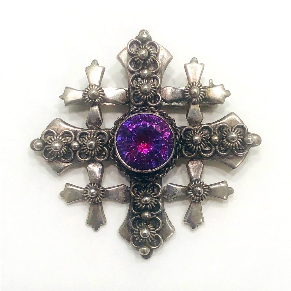 Vintage 900 Jerusalem silver Maltese/Crusader  cross pendant/brooch